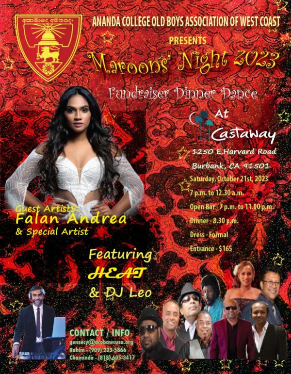 Ananda College Old Boys Association of West Coast Maroons' Night 2023 Saturday October 21st, 2023