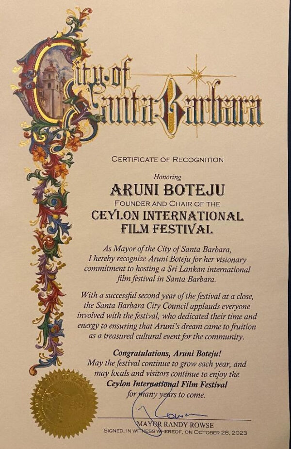 The final night of the second annual Ceylon International Film Festival in Santa Barbara, California on October 28th, 2023. The historic Lobero Theater was the venue for a star studded awards ceremony celebrating cinematic Aruni Boteju's Ceylon International Film Festival Was a Tremendous Success - 3