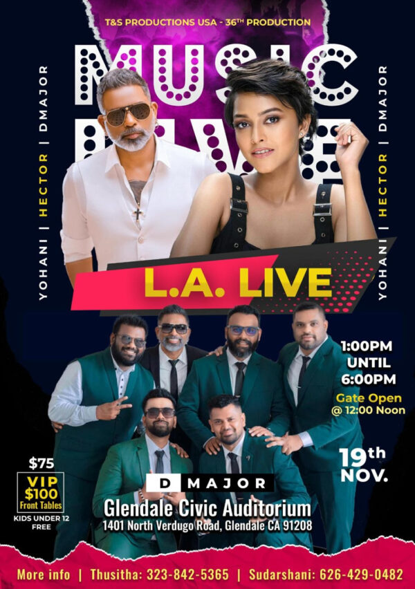 T & S Productions USA presents L. A. Live with Yohani Sunday, November 19th 2023 Book your tickets now!