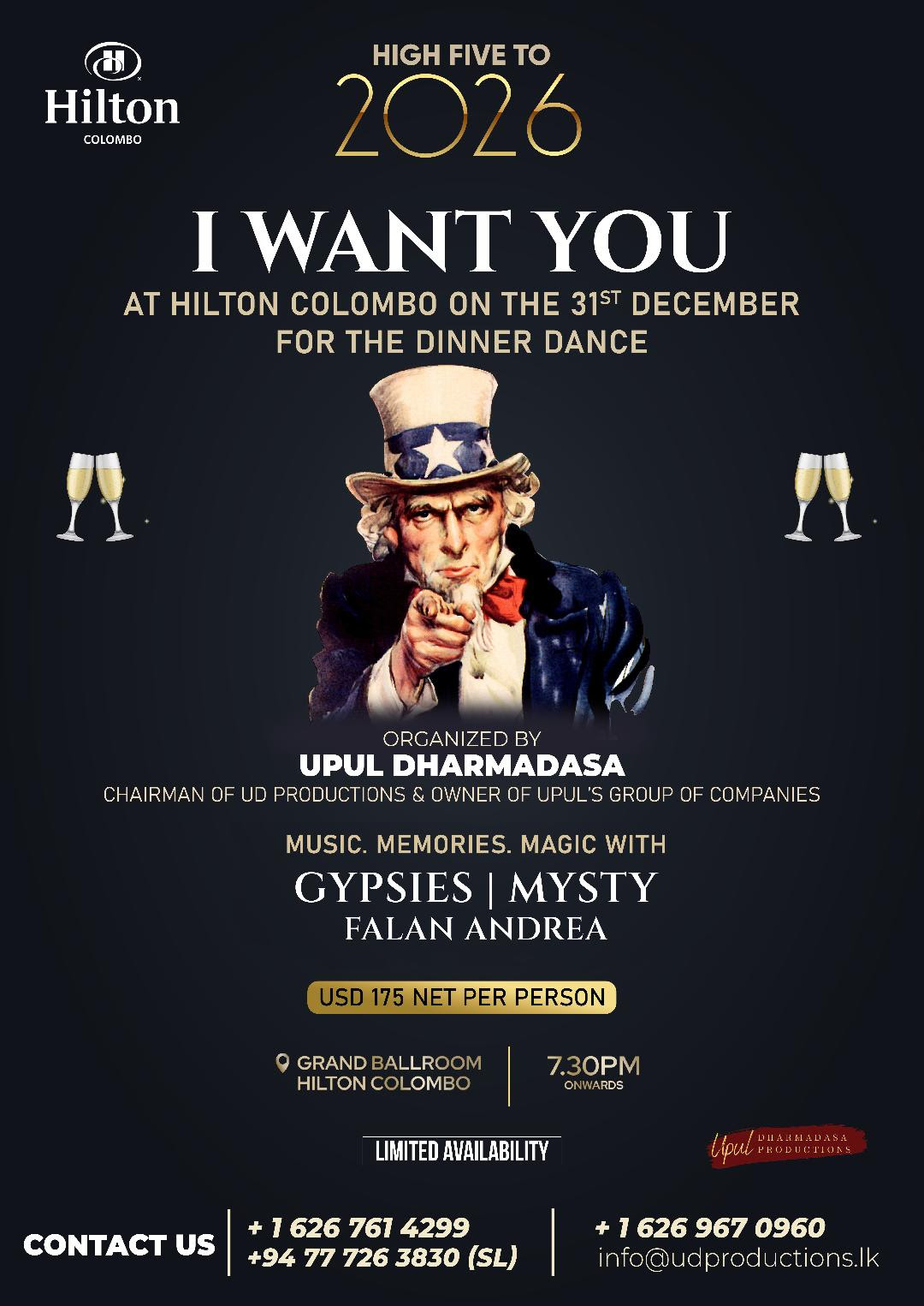 Upul Dharmadasa Productions Presents High Five to 2026 at the Hilton Colombo New Years Eve - Dinner Dance