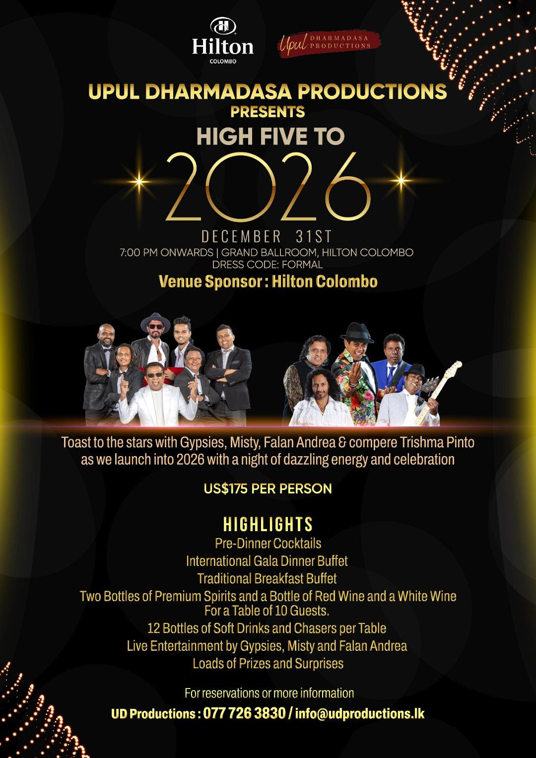 Upul Dharmadasa Productions Presents High Five to 2026 December 31st at the Grand Ballroom Colombo Hilton