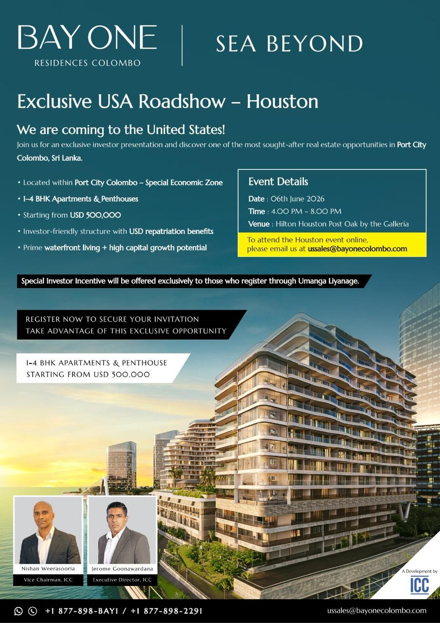 BAY ONE RESIDENCES COLOMBO - SEA BEYOND Exclusive USA Roadshow - Houston Saturday, June 6th, 2026