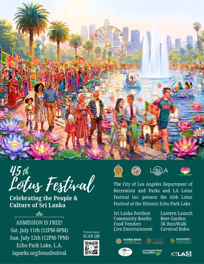 The 45th Lotus Festival Celebrates the People and Culture of Sri Lanka at Echo Park, Los Angeles on July 11th and 12th.